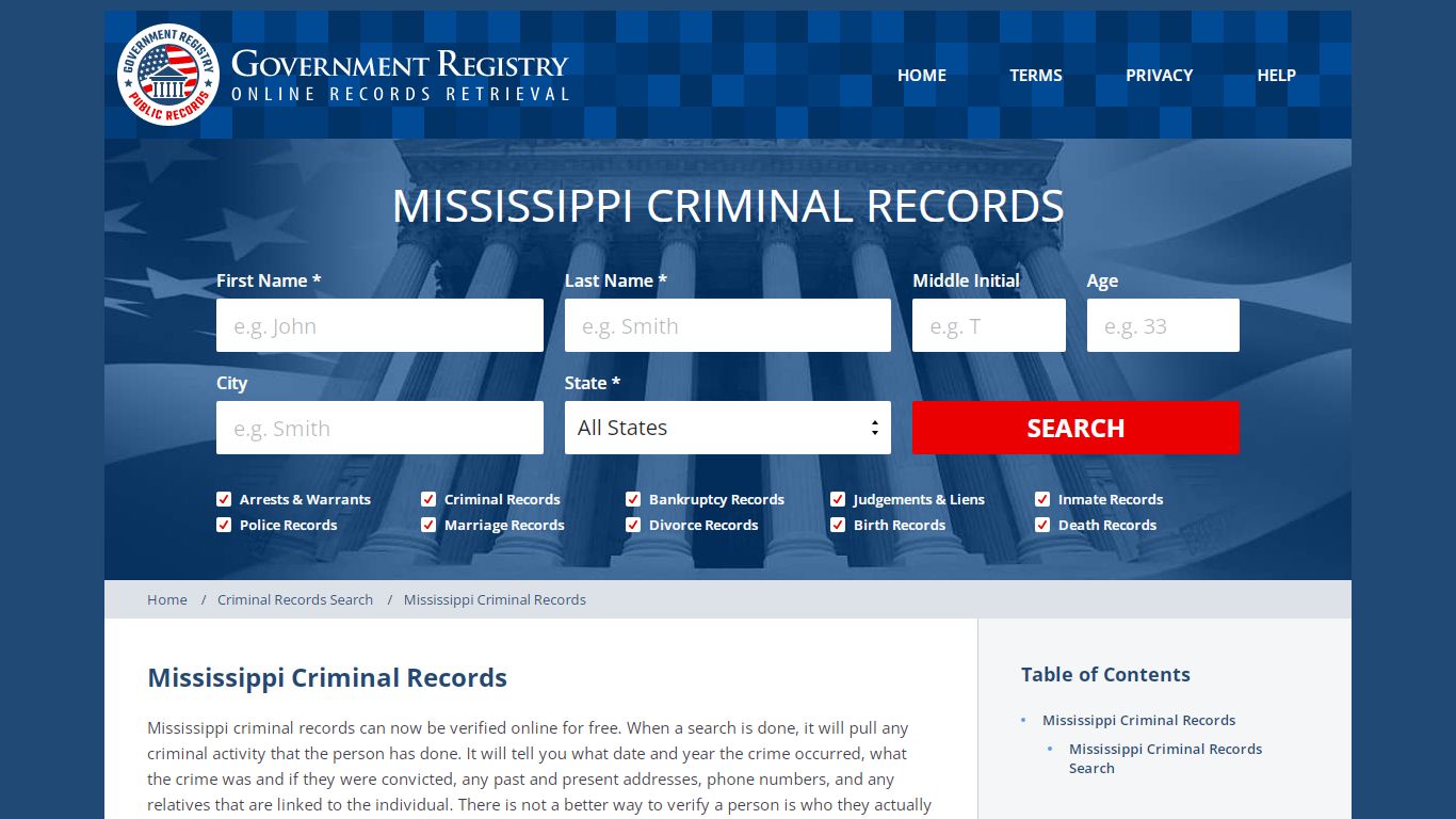 Mississippi Criminal Records | Mississippi Criminal Records Online ...